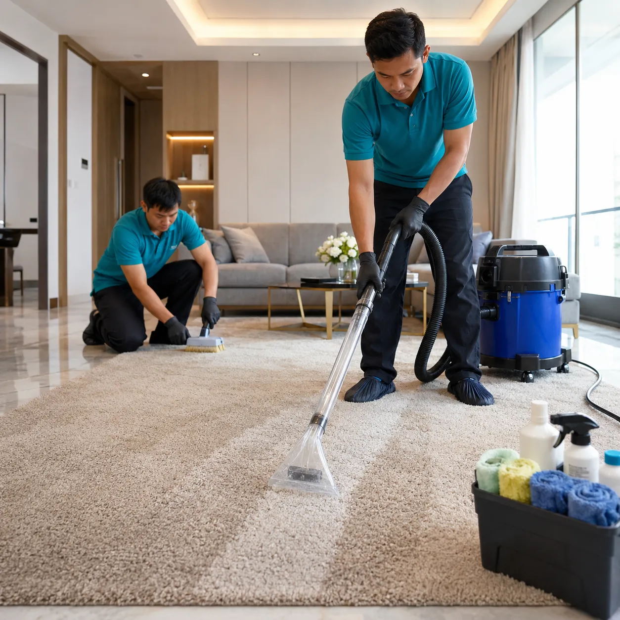 Karpet Ruang Tamu Apartemen Terasa Baru Setelah Dicuci